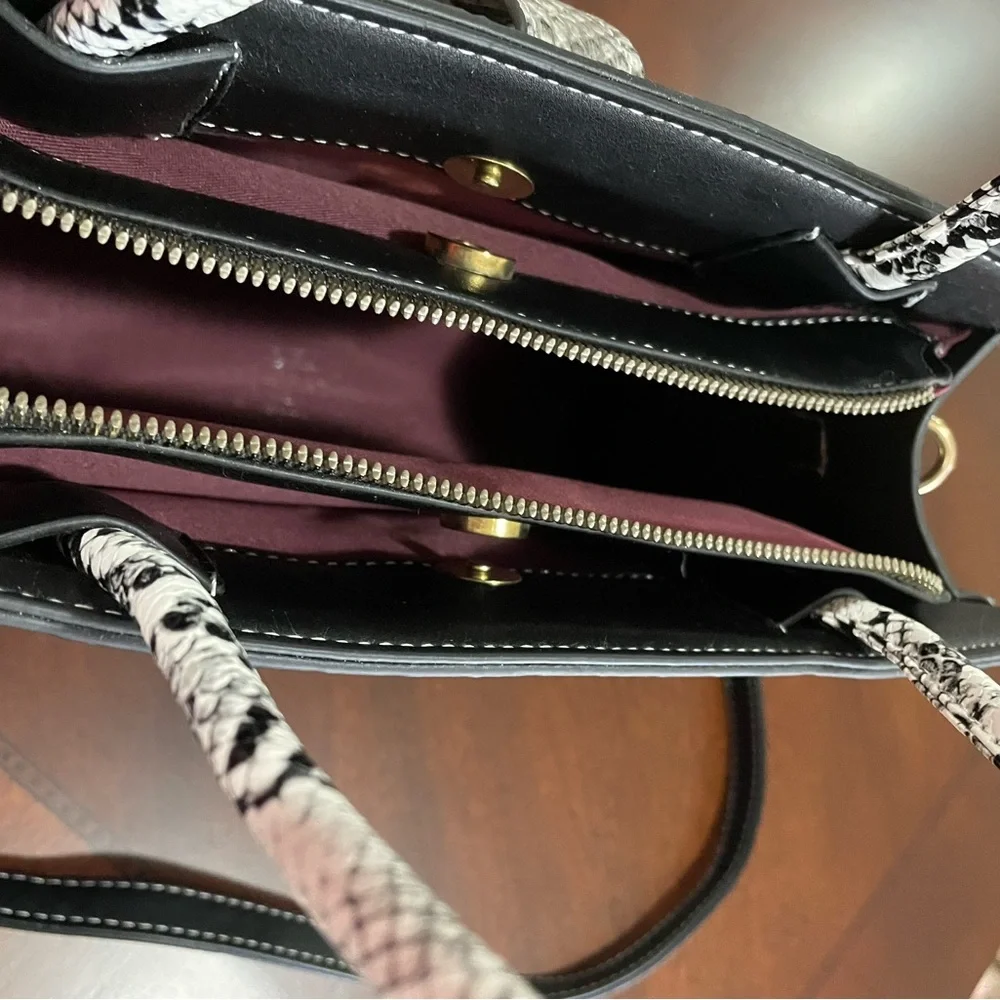 Black Woven hand / cross body with Snake-Print Trim - Women Bags .women’s